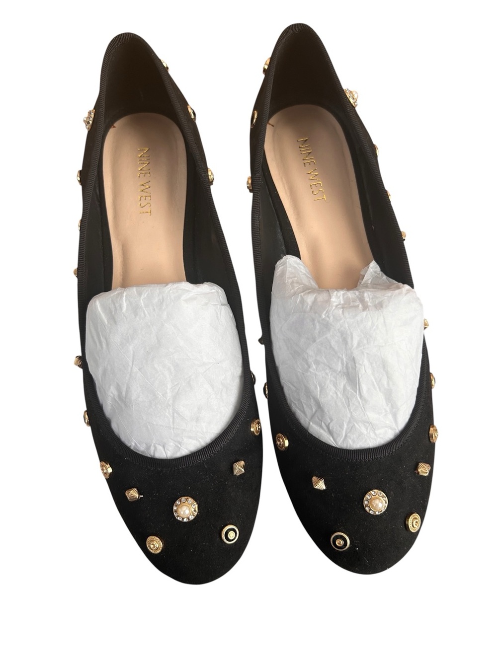 Nine West Black Studded Suede-Look Ballet Flats